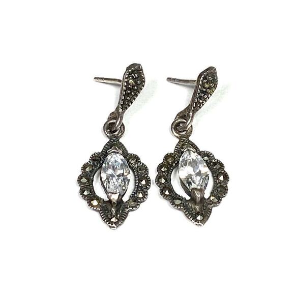 925 Marsala Earrings Sterling Silver Drops Dangles Vintage 4.20g - Picture 1 of 11